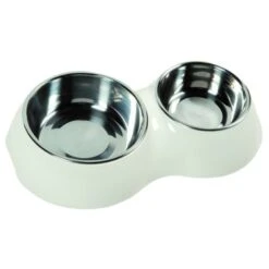 Flamingo Comedero Doble Blanco Para Mascotas